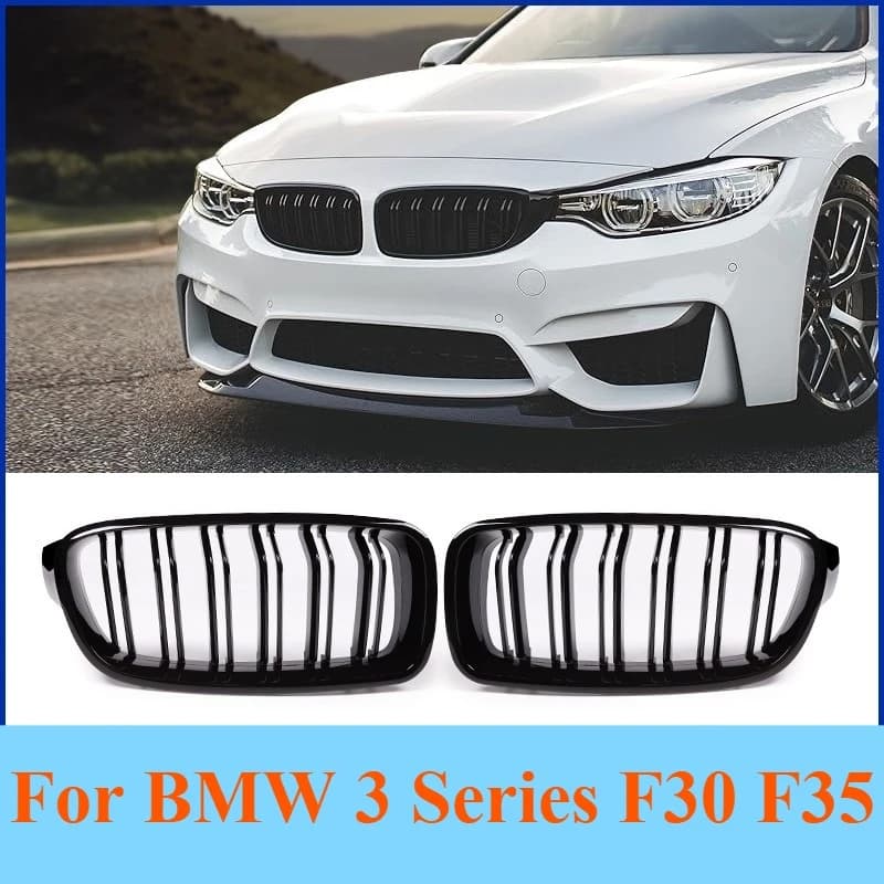 For BMW 3 Series F30 F35 Gloss Black Front Grille Dual Line Kidney Grille Replacement Exterior Modification Upgrade Accessories