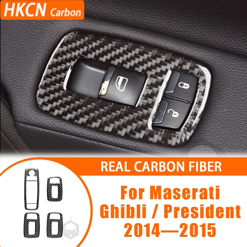 For Maserati Ghibli President 2014—2015 Car Accessories Carbon Fiber Window Lifting Panel Interior Cover Trim Modified Sticker