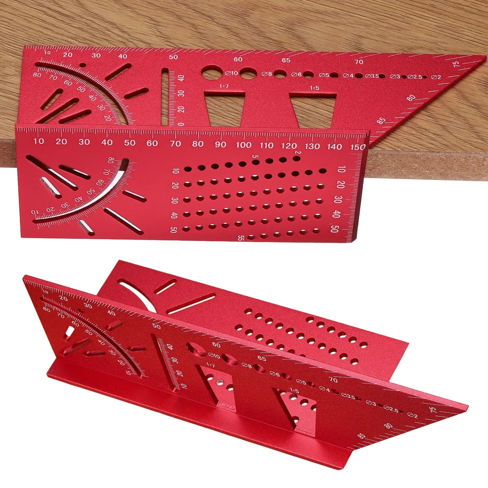 Aluminum Alloy Woodworking Square 3D 45 90 Degree Gauge Measuring Ruler, Red