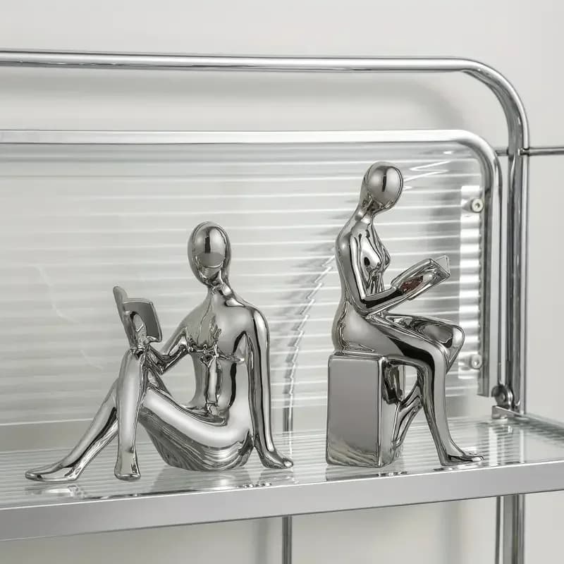 2pcs/set Ceramic Figure Woman Lady Book Block Bookshelf Bookend Home Decor Desktop Study Room Ornament Sculpture