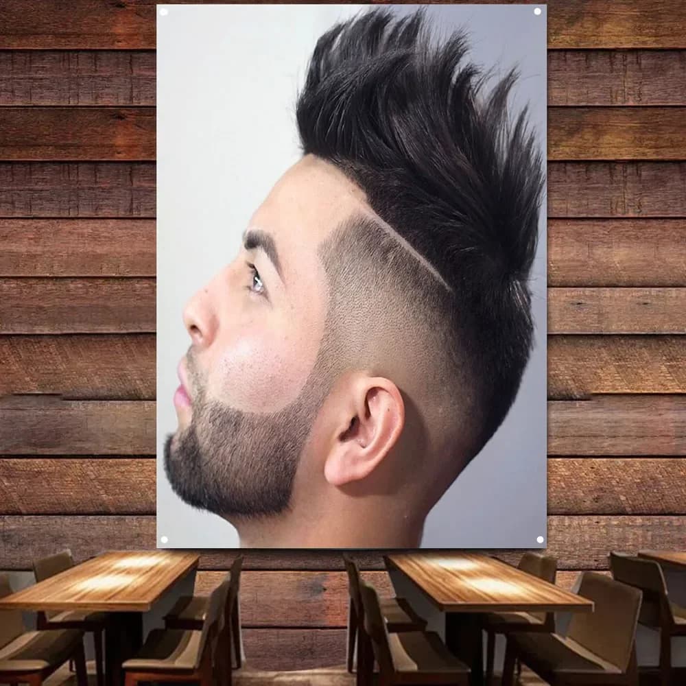 ew Popular Short Business Hairstyle For Men Art Poster Wall Tapestry Haircut & Shave Signboard Barber Shop Wall Hanging Flag 1