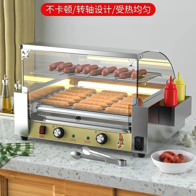 Commercial Electric Hot Dog Grill Machine 5 Rollers Stainless Steel High Productivity BBQ for Camping Meat Sausage Snack Maker