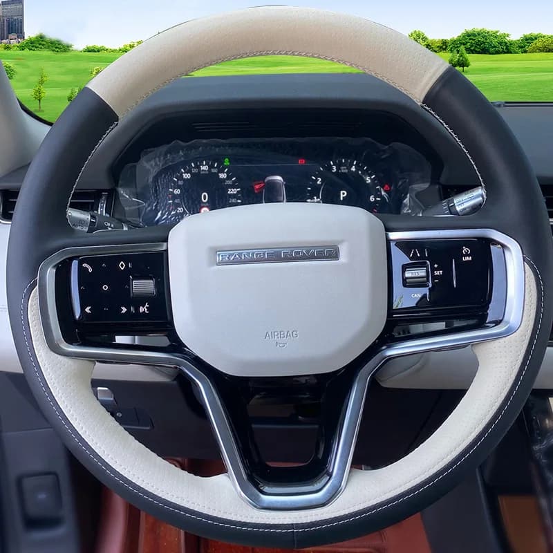 Leather for Land Rover Range Rover Evoque Velar Discovery Sport Freelander 5 Hand Sewning Car Steering Wheel Cover White Black