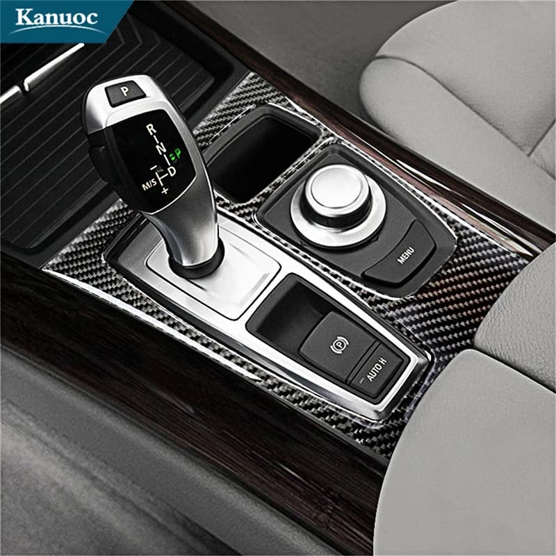 For BMW X5 E70 X6 E71 2008 2009 2010 2011 2012 2013 Carbon Fiber Center Gear Control Panel Stickers Car Interior Accessories