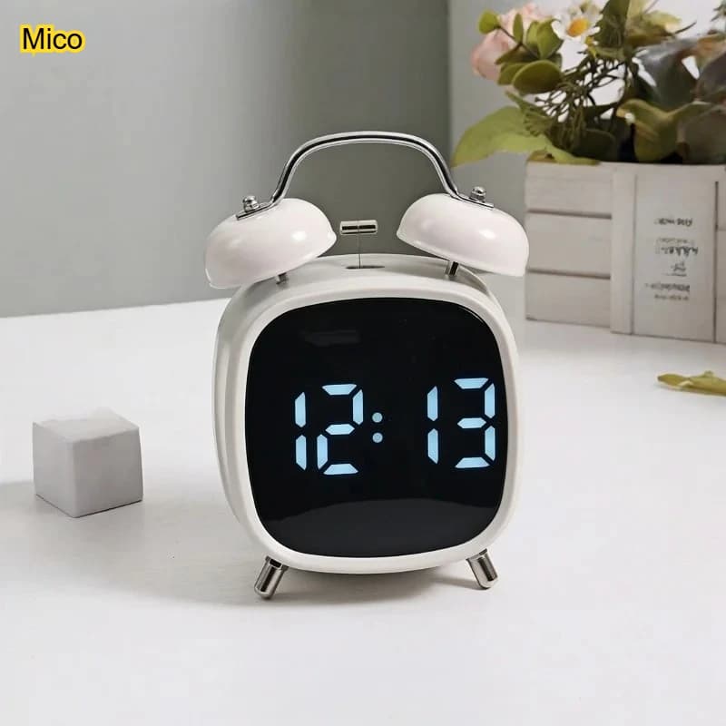 Plug-in Voice Control LED Alarm Clock, Super Loud Double Bell for Heavy Sleepers, 12/24H Desktop Decorative Clock