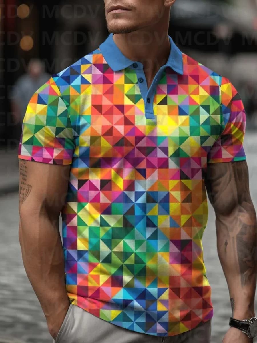 Men's Retro Art Pattern Casual Print Polo Shirt 3D Printed Summer Polo Shirt