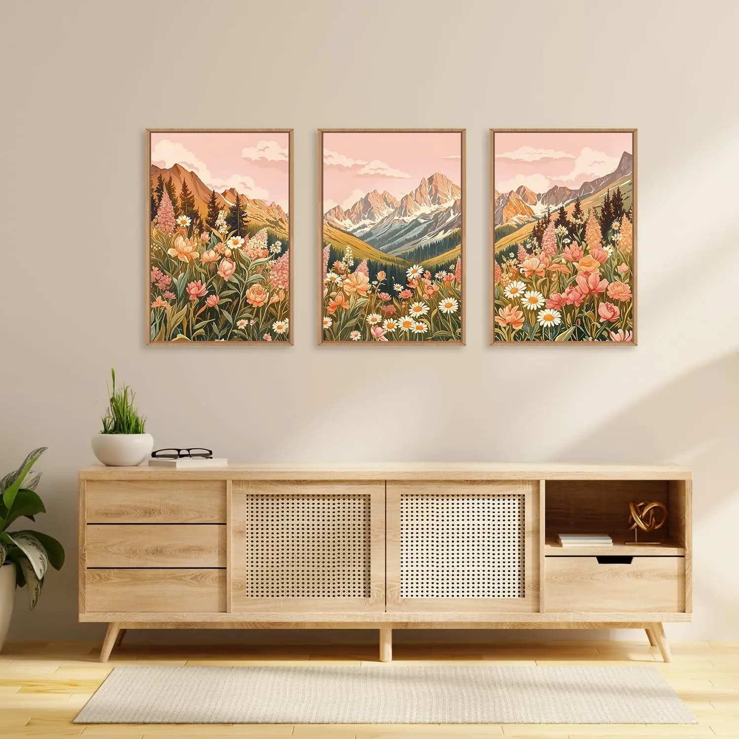 3pcs Abstract Colored Canvas Wall Art Bohemian Pink Flower Wall Decoration Living Rooms Bedrooms Dining Rooms Home Decoration