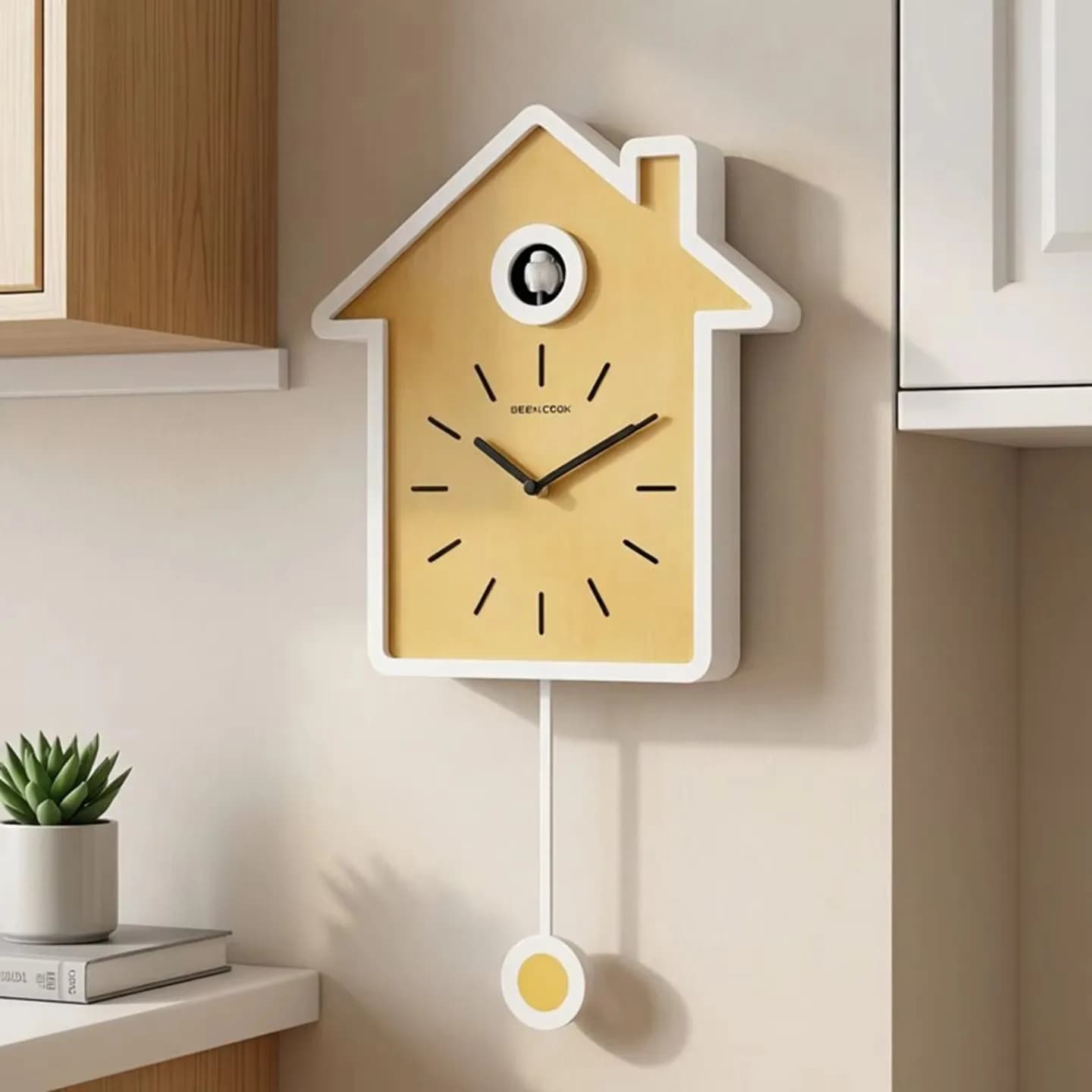 Nordic-style Creative Little House Cuckoo Wooden Wall Clock Minimalist Decor Living Room Bedroom Silent Timepiece Home Use