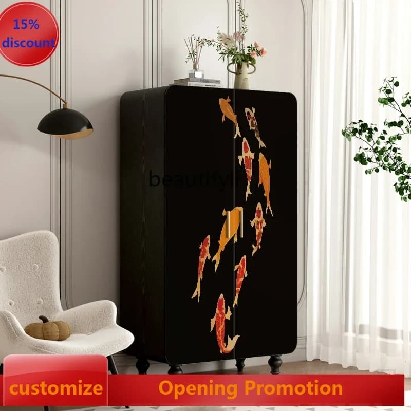 ss8350 Italian solid wood wardrobe living room entrance storage bedroom cloakroom hanging wardrobe storage cabinet