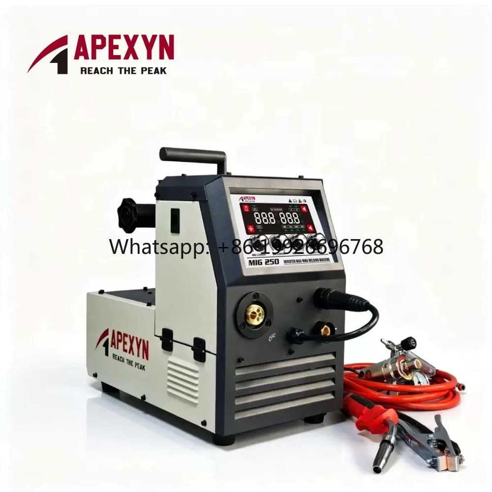 APEXYN Industrial MIG250 220V Inverter Welding  MIG MAG MMA 0.8/1.0mm Wire 15KG Spool Heavy Duty 250AMP Long Time Welding