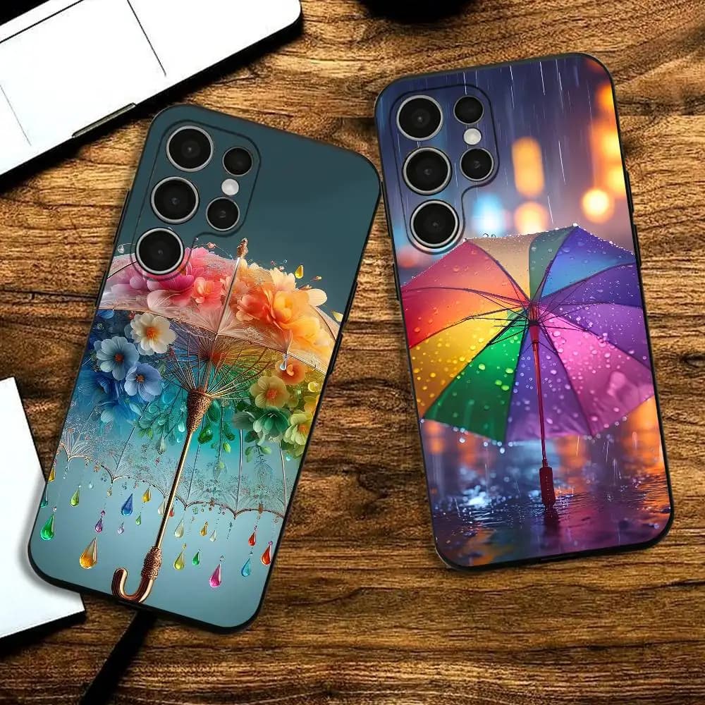 Rainbow Umbrella Phone Case For Samsung S24,25,23,22,21,20 Plus Ultra 5G Lite Shockproof Cover