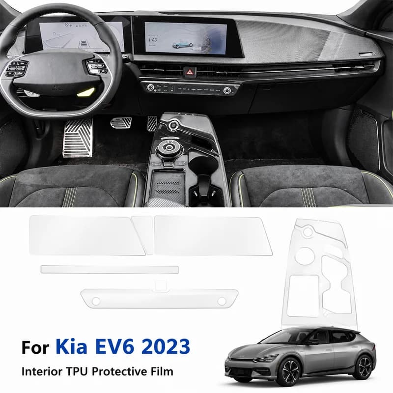 2023 For Kia EV6 Interior Gear Shift Center Console Screen Dashboard Transparent TPU Protective Film Modification Film