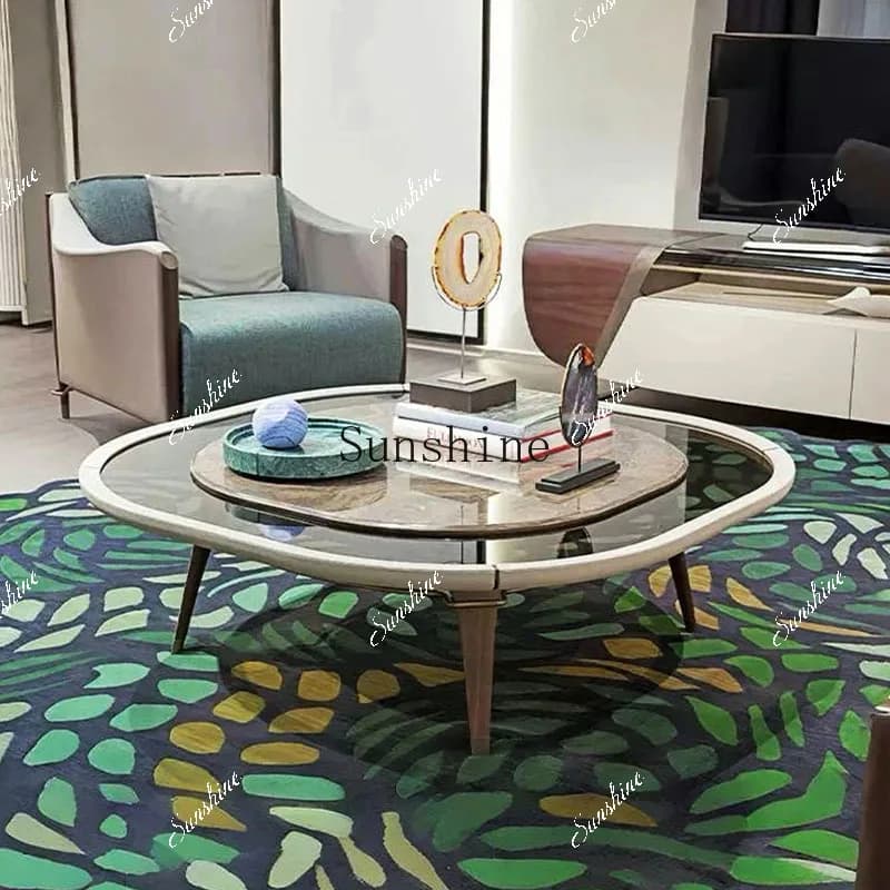 Italian high-end art marble coffee table modern light luxury living room home glass tea table  FT