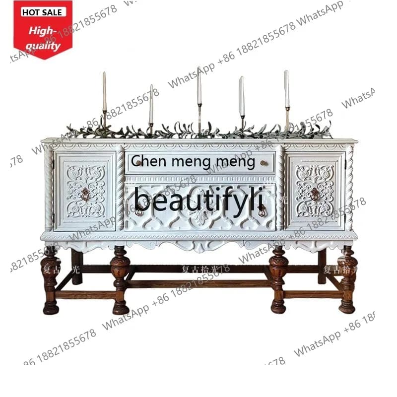 French Retro Solid Wood Carved Entrance Cabinet Hallway Console Wall-Mounted Storage Decorative Cabinet