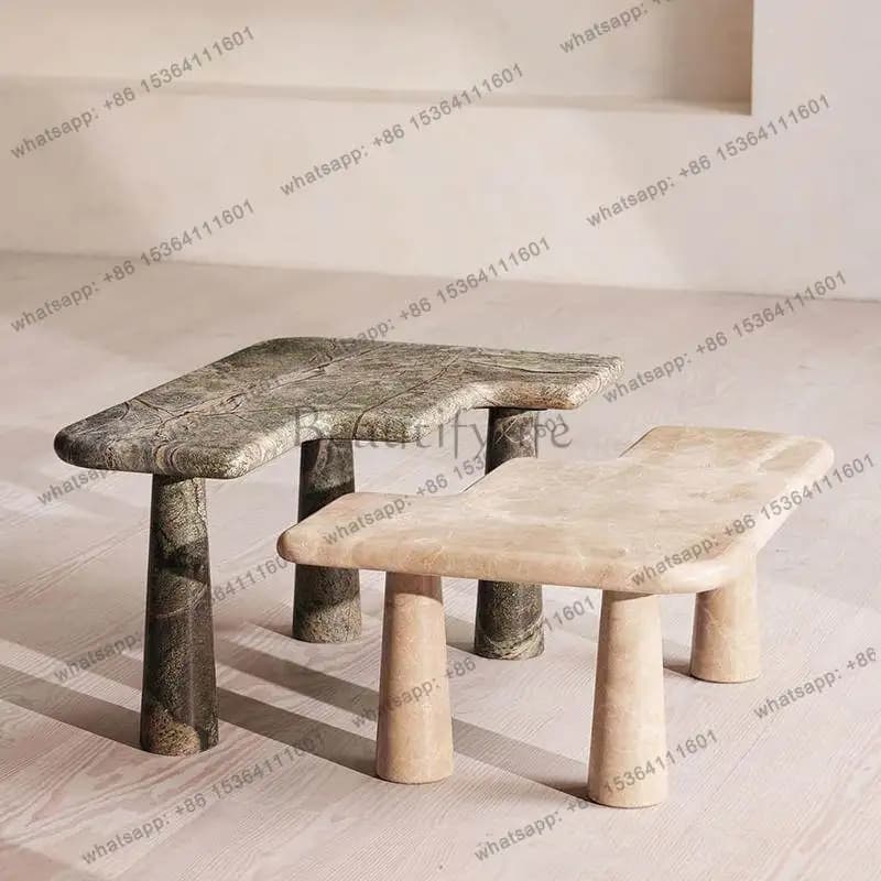 Wabi-sabi natural marble coffee table, homestay coffee table Italian minimalist art creative high sense