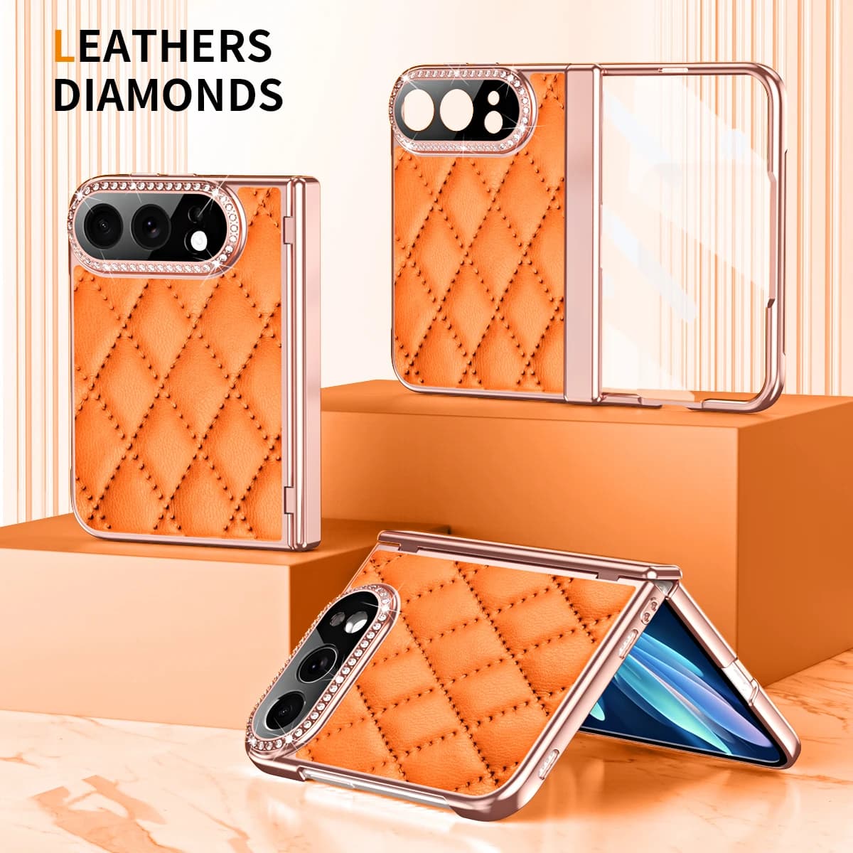Jewelled For Iphone Duo Grid Pattern Phone Case Plating Frame Front Protection Film Protective Hinge Shockproof Back Cover