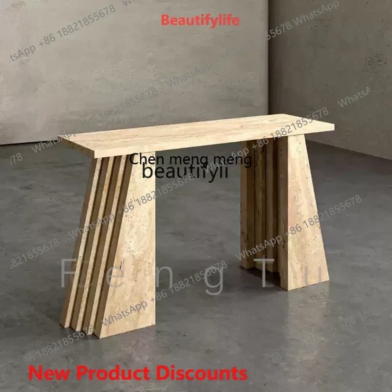 ss8350 Italian natural travertine entrance table light luxury marble rectangular strip case against the wall entrance table