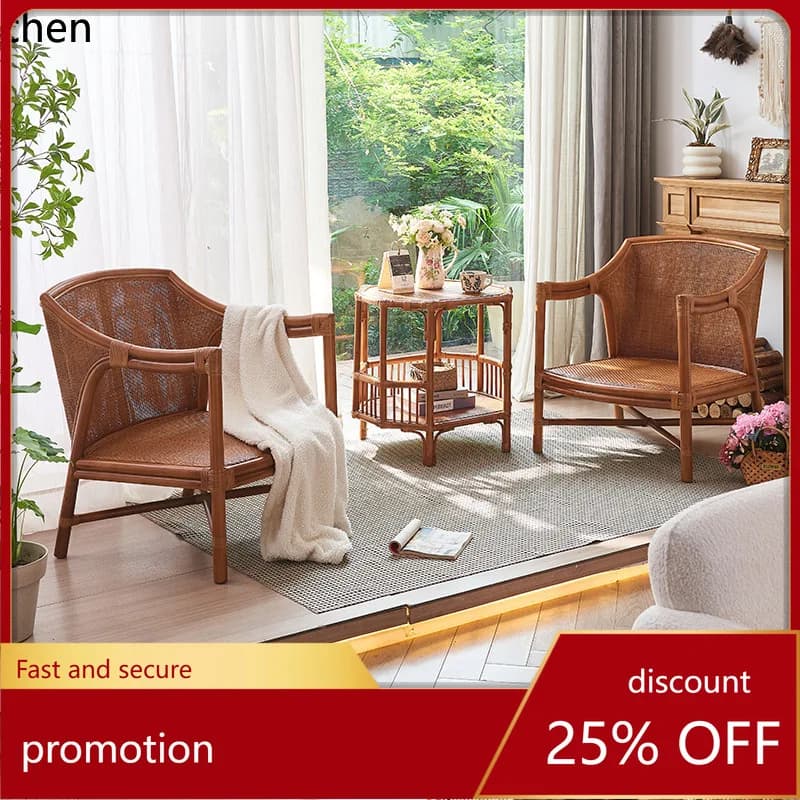 HXL Rattan Chair Three-Piece Set Agate Rattan Sofa Chair Homestay Floral Cushion Chair