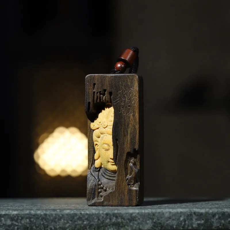 Cz agarwood inlaid with sandalwood carved guanyin tathagata chinese style