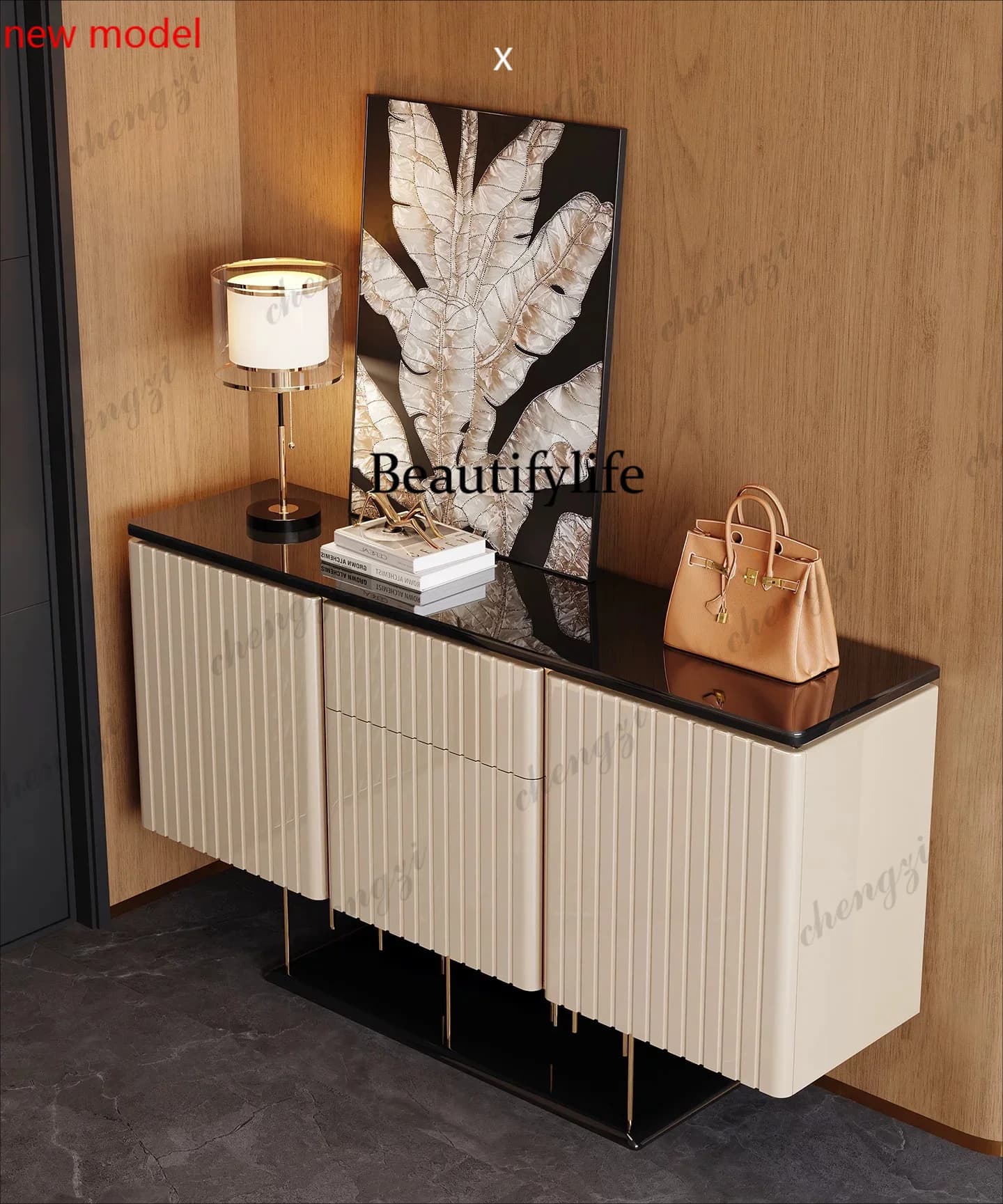 Italian light luxury shoe cabinet, integrated with modern high-end solid wood entrance cabinet at the door of the homeN138