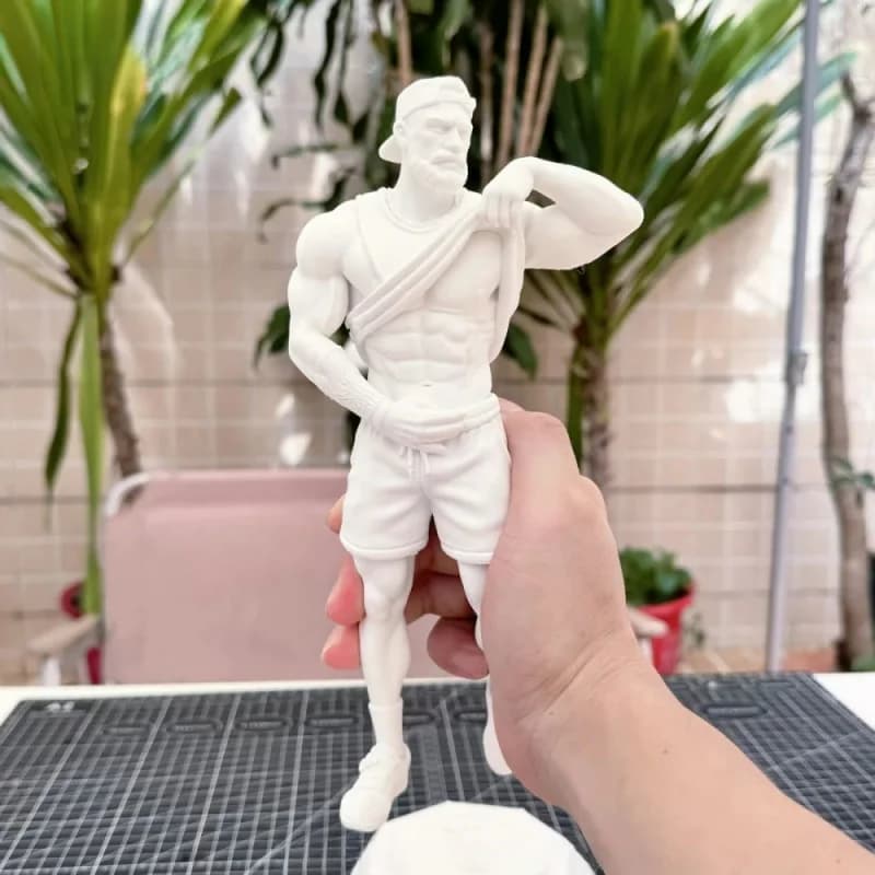 3D Printed White Mold of a Muscular Fitness Male Figurine. Uncolored Model. Desktop Trendy Toy. Gift.