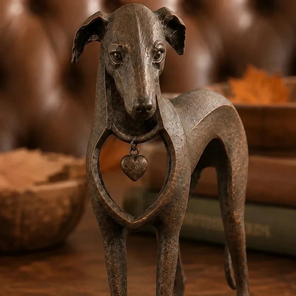 Resin Heart Cutout Sighthound Statue Rustic Fade-Resistant Heritage Heart Dog Cat Figurine Artistic Unique