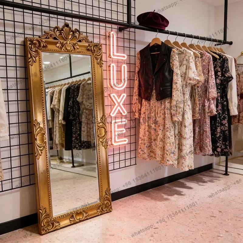 yj9 French retro full-length mirror cloakroom clothing store home floor-to-ceiling mirror luxury