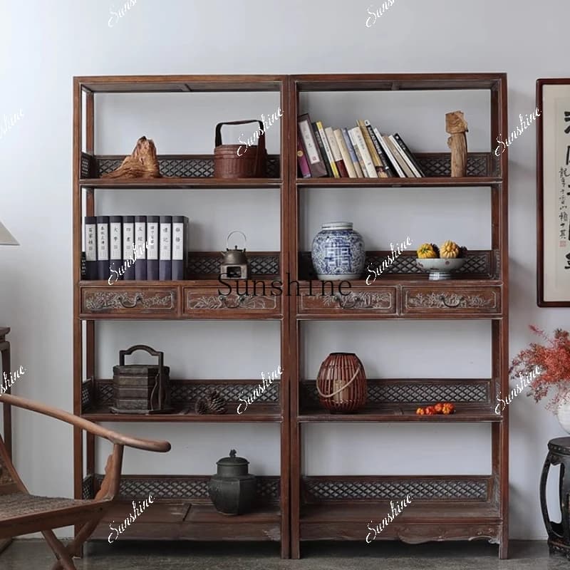 Bookshelf Solid wood Chinese Bogu shelf Duobao Pavilion tea display cabinet storage Ming and Qing classical   TF