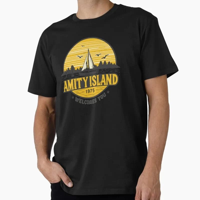 Jaws Horror Movie Halloween Gift T Shirt 0907 Vintage Amity Island Great White Shark Graphic Tops Short Sleeve Unisex Streetwear