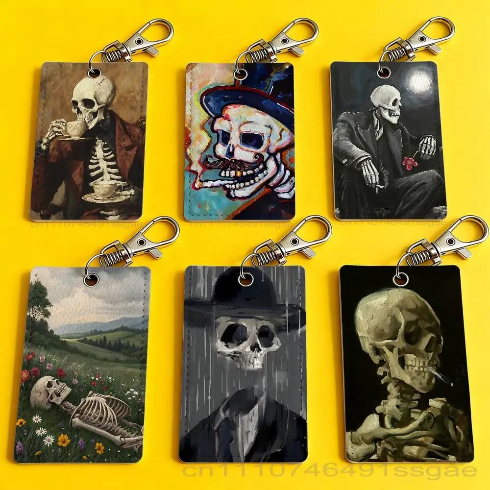 Funny Skull Art Card Holder Keychain Badge Holder Card Pass Hang Rope Lariat Lanyard for Key Rings Accessories Gift