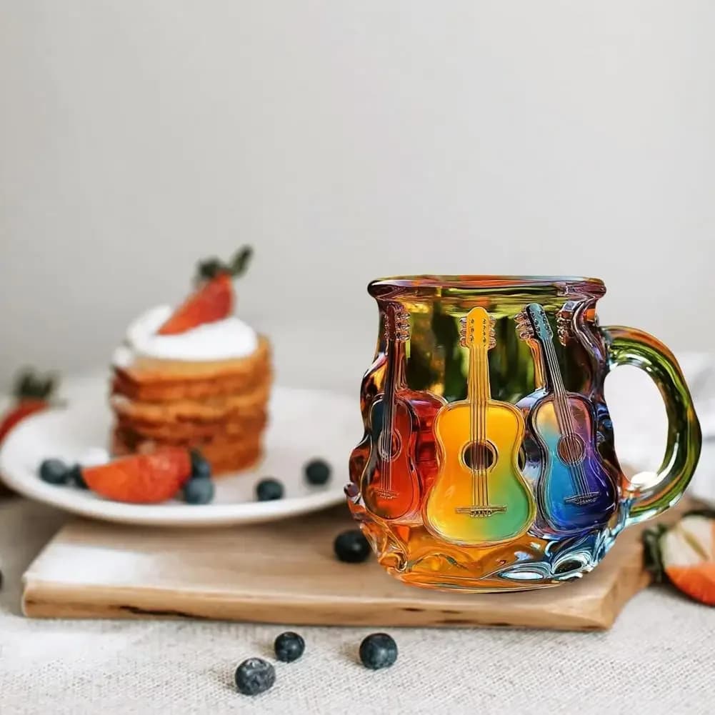 Painted Book Mug 300ml 3D Painted Guitar Coffee Cup Coffee Mug Unique Colorful Resin Guitar Stack Coffee Cup Collection Gift