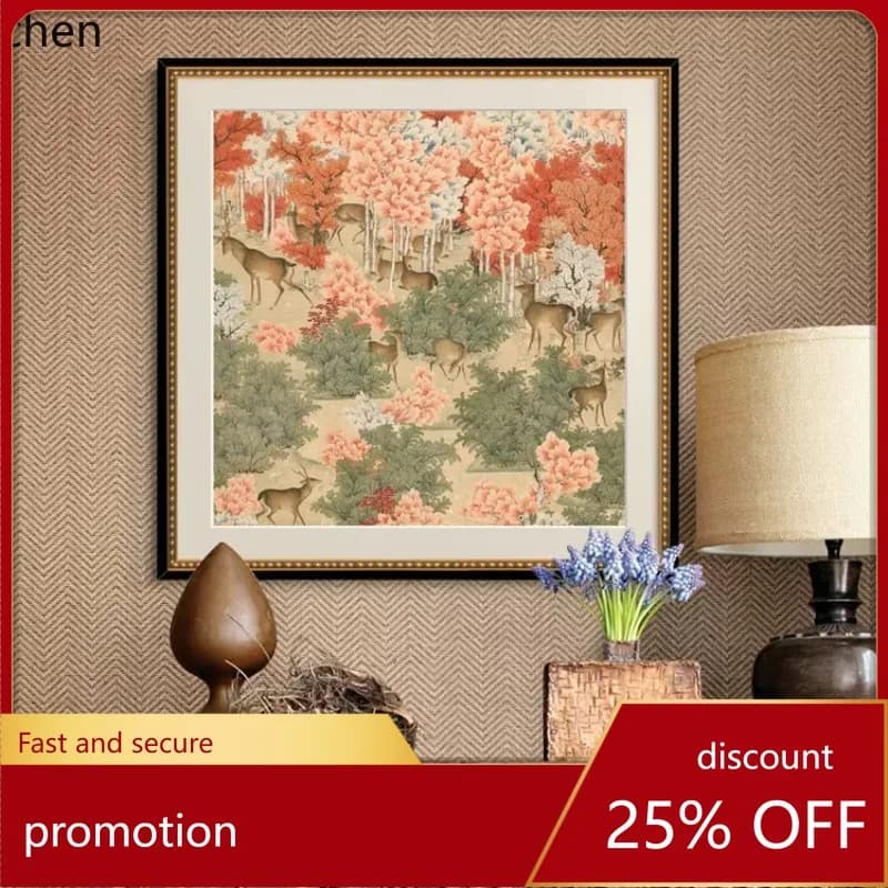 YFY new chinoiserie chinese style entrance decorative painting french living room dining room hanging  bedroom bedside mural