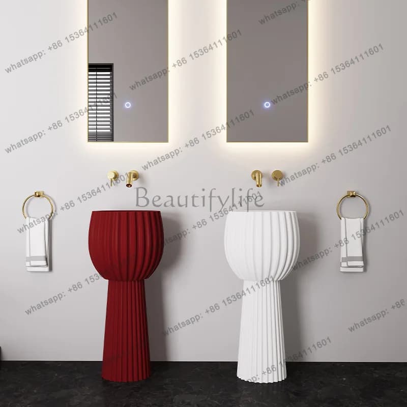 Artificial stone column basin, Nordic wind, fold and texture integrated designer creative floor-to-ceiling sink