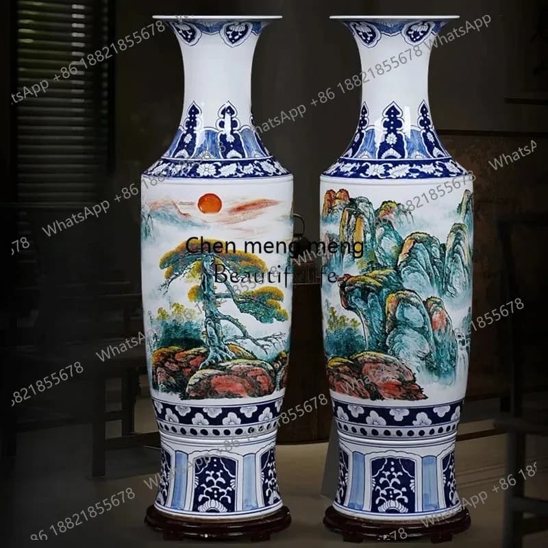 CC182 Ceramic blue and white hand-painted floor-to-ceiling vase home living room decoration Chinese-style ornaments