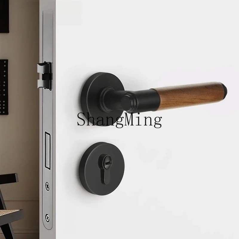 CLL walnut indoor bedroom door lock universal room solid wood door handle log wind silent magnetic lock