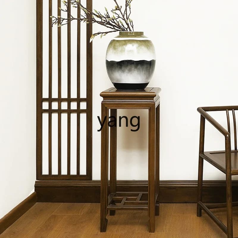 LM New Chinese Style Solid Wood Flower Stand Floor-standing Storage Rack Balcony Tall Flower Stand