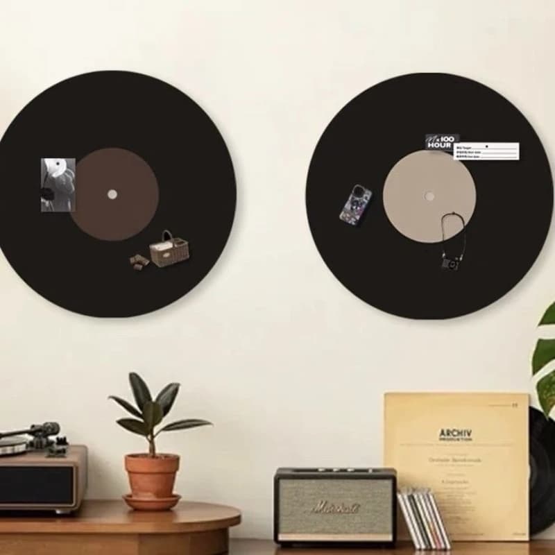 Black Vinyl Record Round Felt Board Retro Style Decorative Stickers Painting Felt Wall Decal Bedroom Wall Arrangement Background