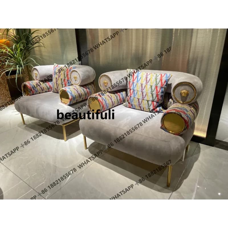 Fabric sofa, light luxury small apartment living room furniture model house luxury villa, sofa