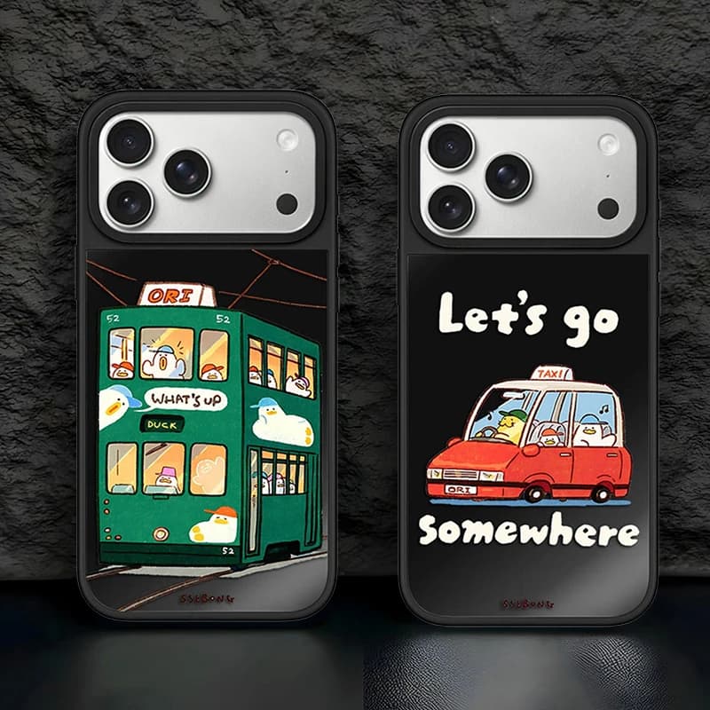 Cartoon Duck Taxi Black Mirror Surface Magnetic Case: Compatible with IPhone 18 17 16 15 14 13 Pro Max 18Pro