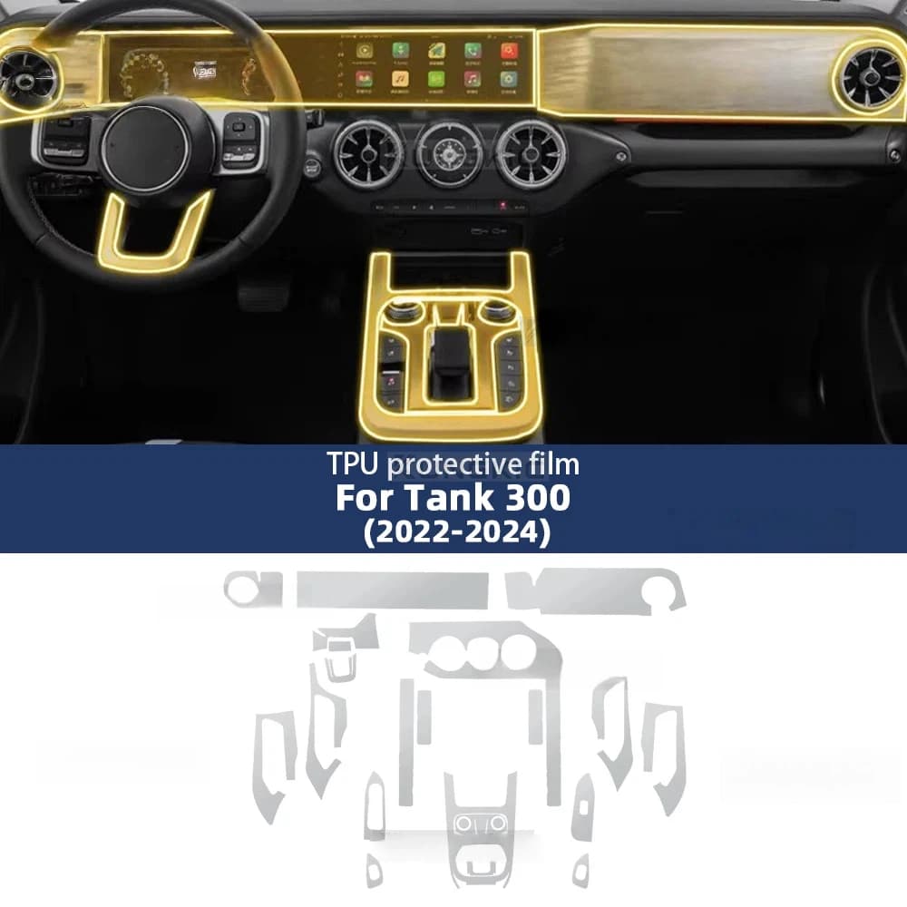 For Tank 300 2022 2023 2024 Car Interior TPU Protective Film Dashboard Screen Gear Shift Transparent Anti-scratch Sticker PPF