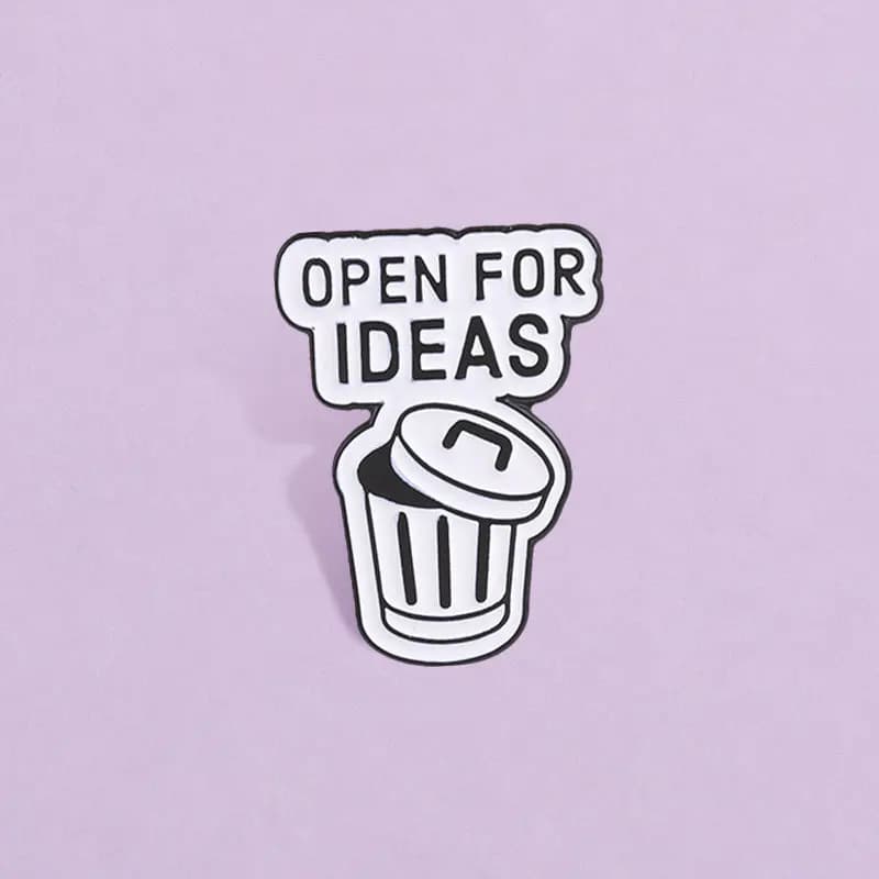 Funny Cartoon Trash Can Brooch Open For Ideas English Slogan Alloy Badges Creative Pins Decorative DIY Bags Clothes Hat T-shirt