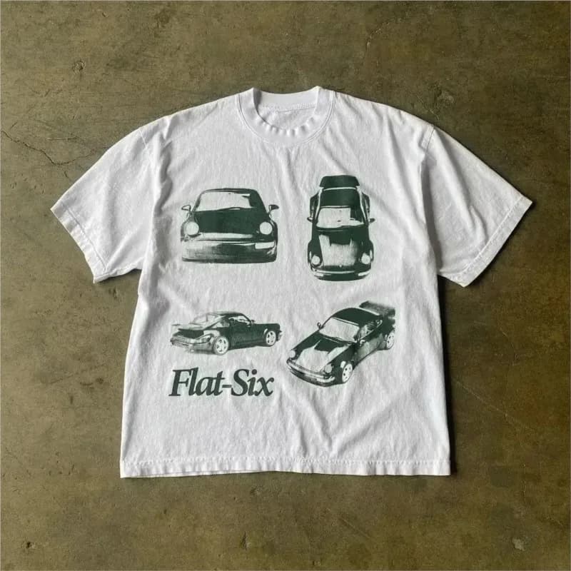 Y2k Vintage Fashion Printed Racing T Shirt Harajuku Street Hip Hop 100%Cotton Crew Neck Tops Summer Men Women Casual Tee Shirt