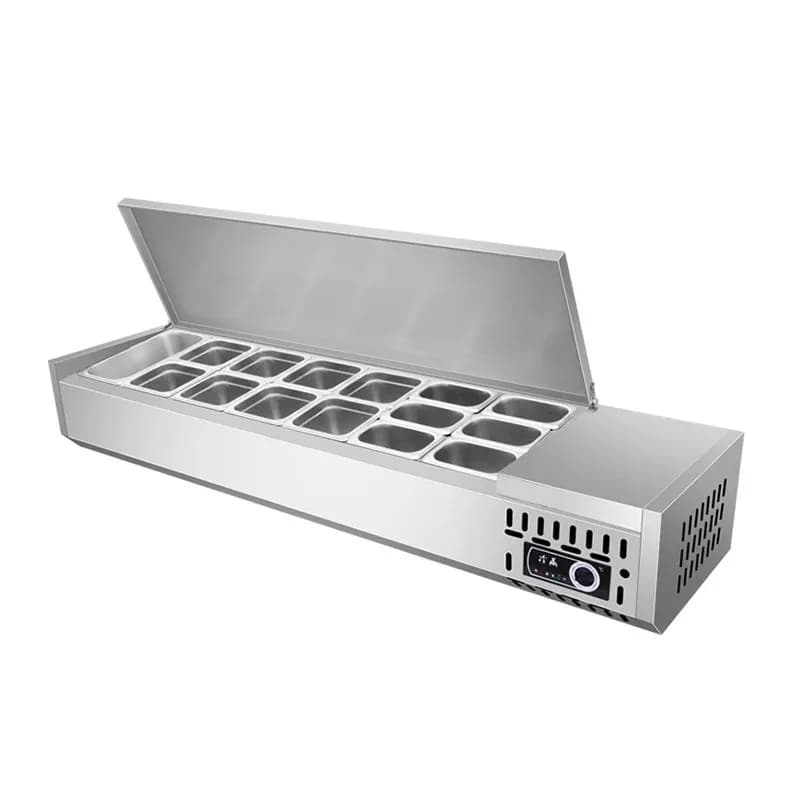 Commercial fresh-keeping cabinet Small salad cabinet Glass pizza spreader Dessert refrigerated display cabinet