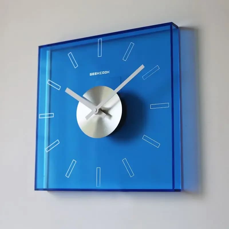 Acrylic Square Decorative Wall Clock: Modern Transparent Klein Blue Hanging Timepiece for Home Decor Living Room Decor Relojes