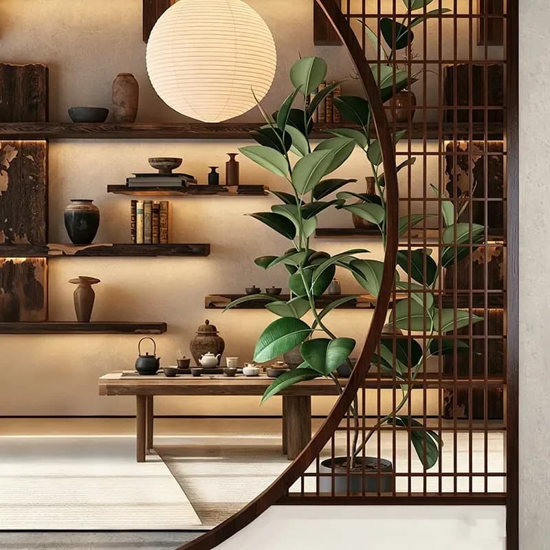 d1 solid wood new Chinese living room moon door antique partition screen round arch bogu frame