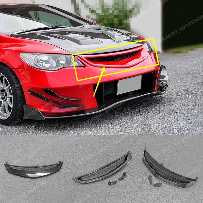 For Honda 06-08 Civic (JDM only) FD2 Carbon Fiber Front Bumper Grill Mesh Cover
