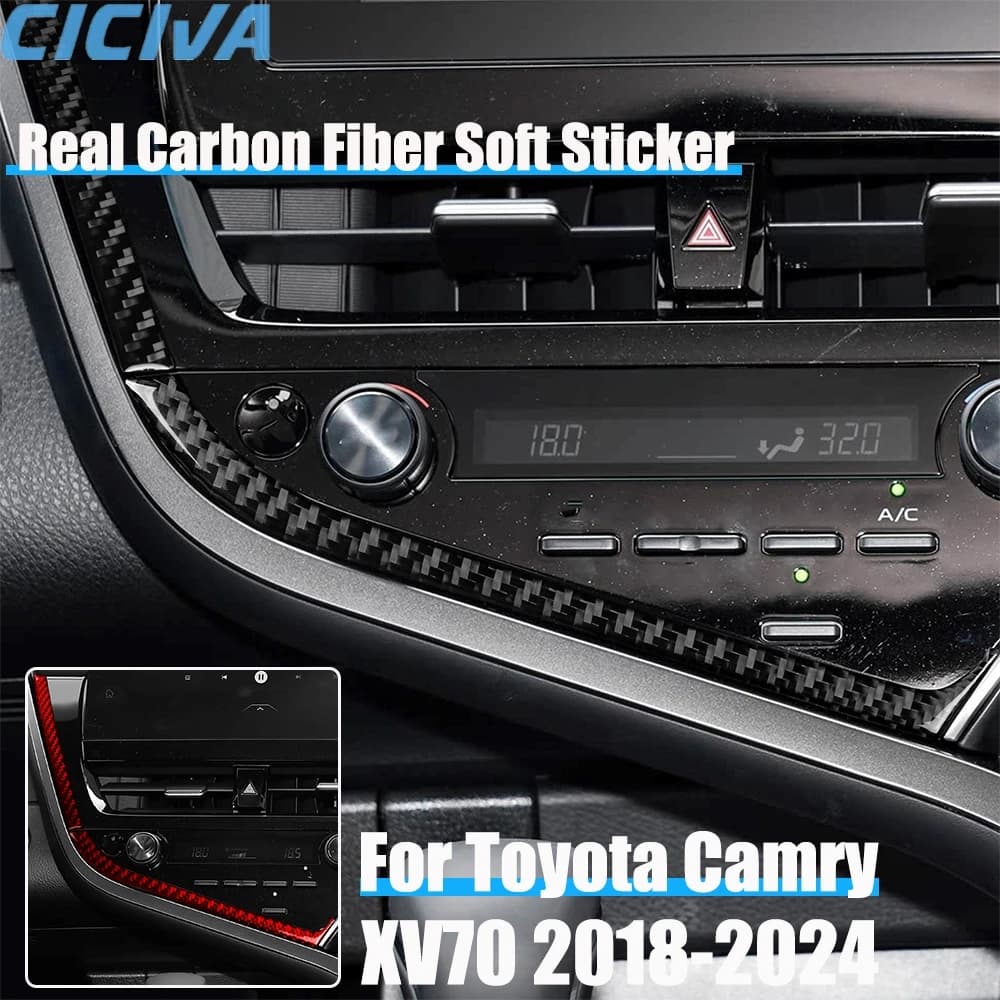 Real Carbon Fiber Car Accessories Center Strip Trim Cover Soft Sticker For Toyota Camry XV70 2018 2019 2020 2021 2022 2023 2024