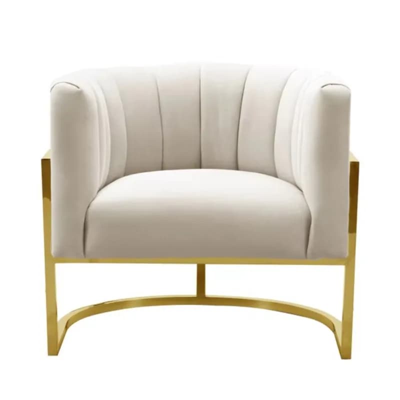 Luxury Modern Living Room High Quality Armchair Gold Stainless Steel Frame White Velvet Accent Chair