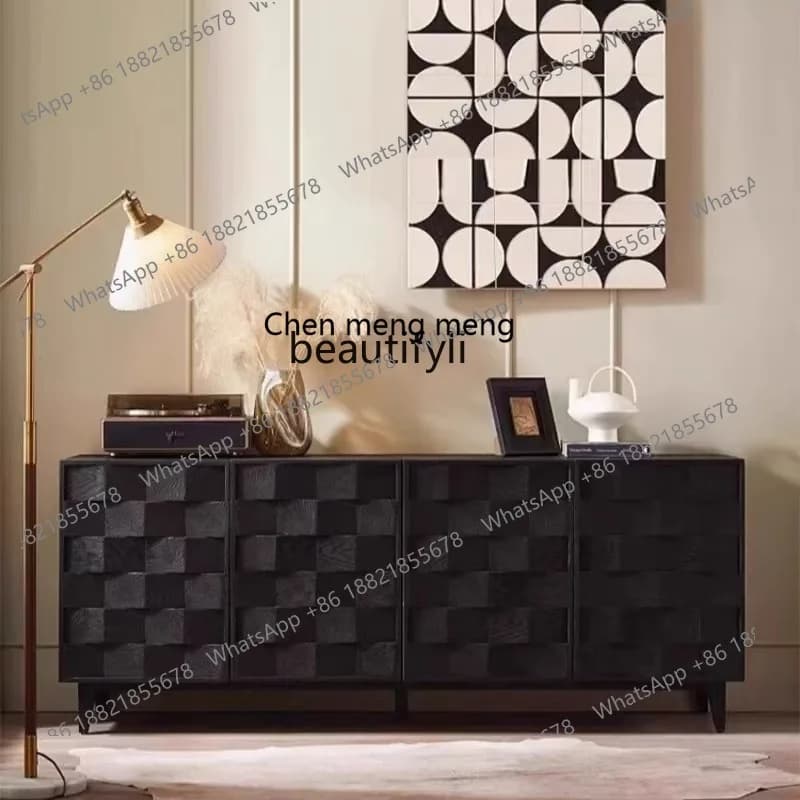 X Solid wood sideboard home wall storage cabinet middle-aged black entrance cabinet living room light luxury storage