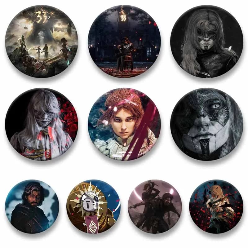 Pop Game Clair Obscur 33 Badges Funny Cartoon Character Round Brooch Handmade Snap-in Lapel Pins Backpack Jewelry Ornament Gifts